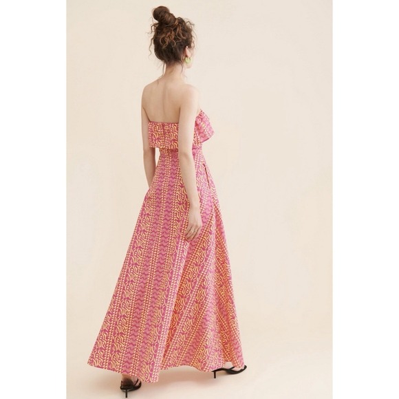 NWOT Anthropologie Kahindo Strapless Ruffled Pink & Yellow Maxi Dress Size Large - Picture 2 of 12